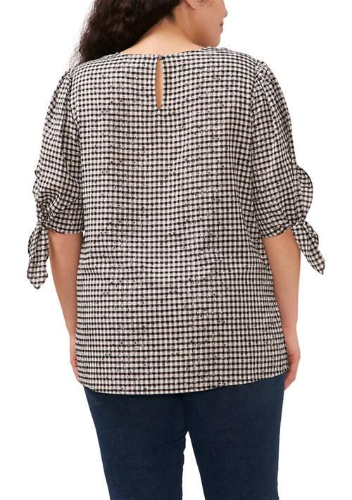 CeCe Plus Size Tie Sleeve Gingham Blouse 2