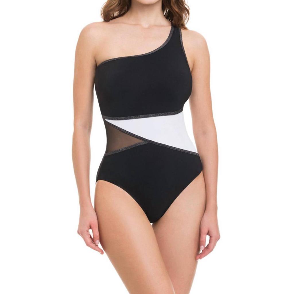 Profile by Gottex One Shoulder Mesh Inset One Piece Swimsuit