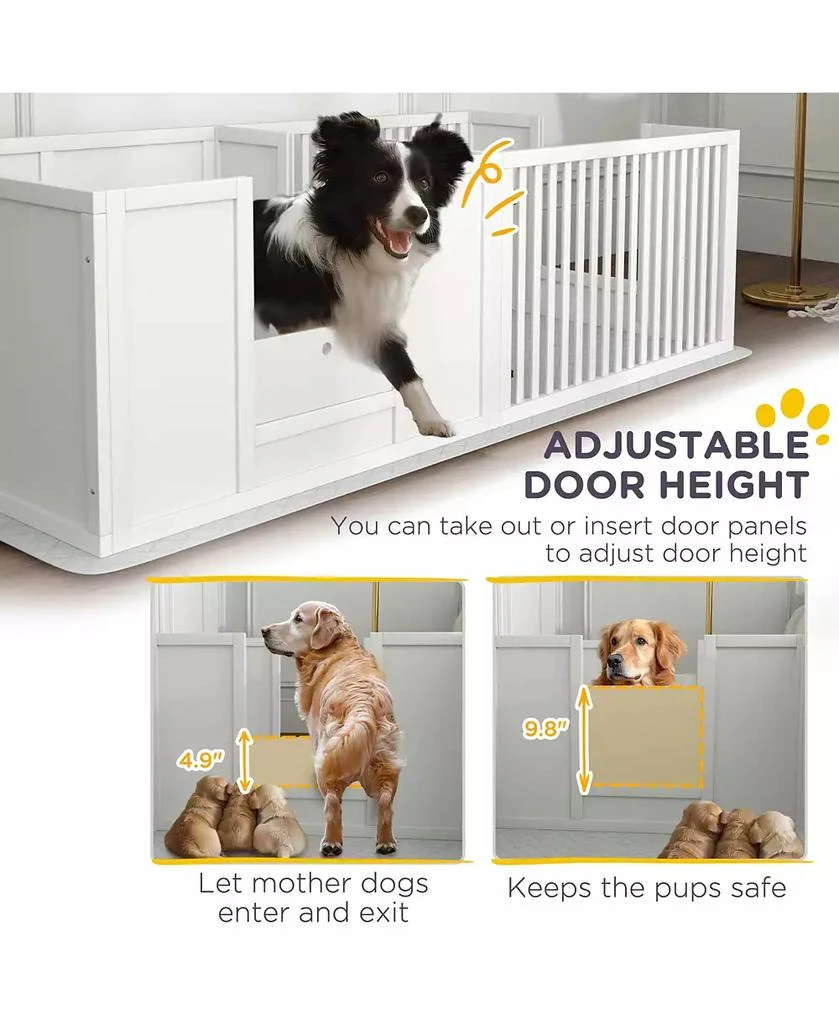 PawHut Whelping Box for Dogs with Waterproof Pad 
Adjustable Door 5
