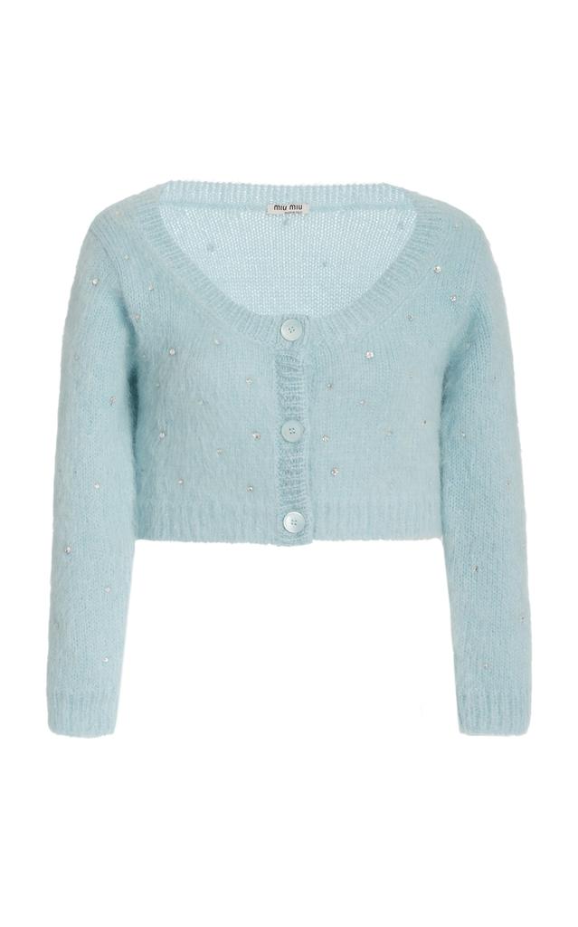 Shop Miu Miu Diamante Embroidered Mohair-Knit Cropped Cardigan