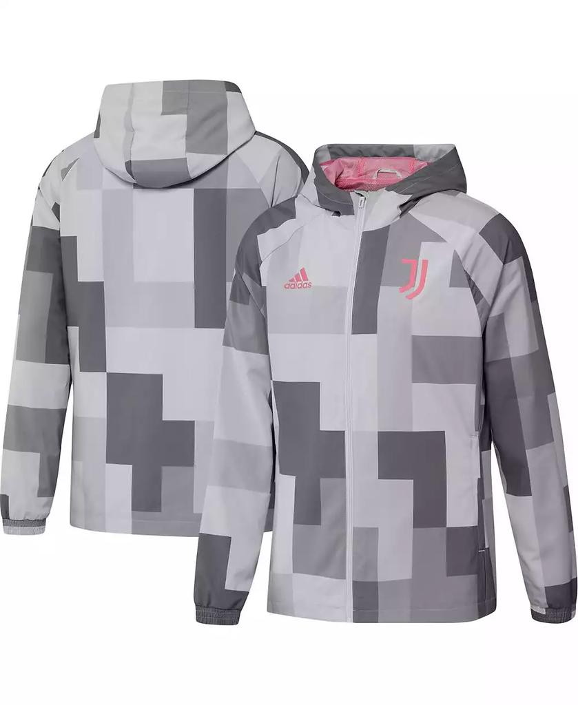 Adidas Men's Gray Juventus Graphic Raglan Full-Zip Windbreaker Jacket