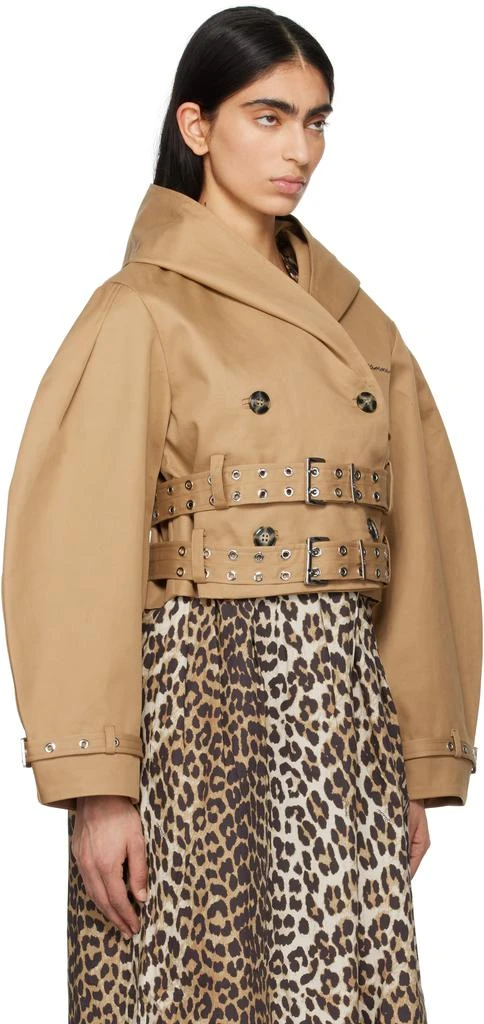 Ganni Tan Bonded Cotton Short Trench Jacket 2