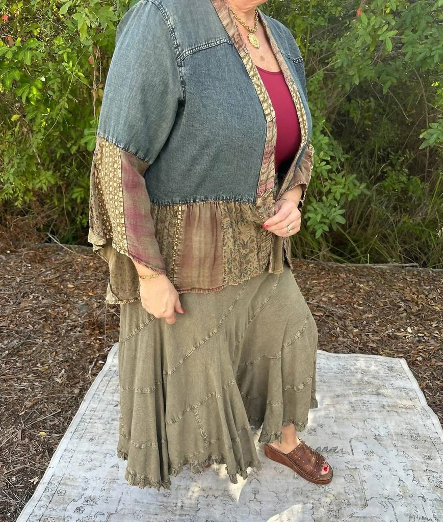 Young Threads Bell Sleeve Patchwork Denim Kimono Shrug In Blue Multi 2