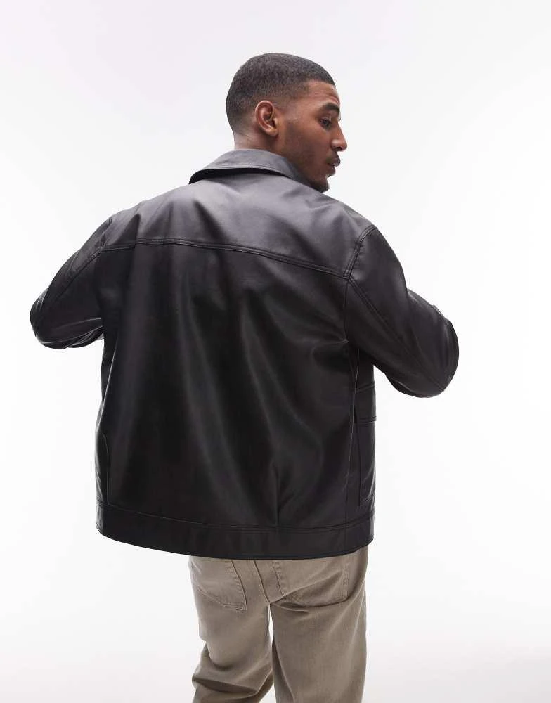 Topman Topman faux leather jacket with front pockets in black 3