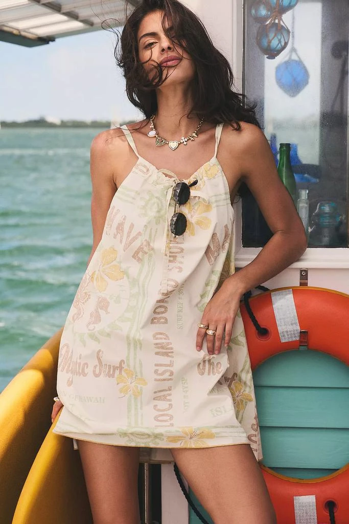 BDG BDG Eva Tie-Front Ruched Strap Trapeze Mini Dress