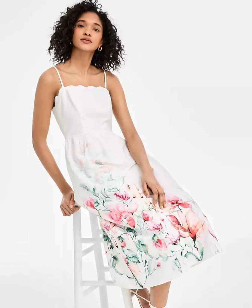 City Studios Juniors' Scalloped-Neck Placed Floral Midi Dress 5
