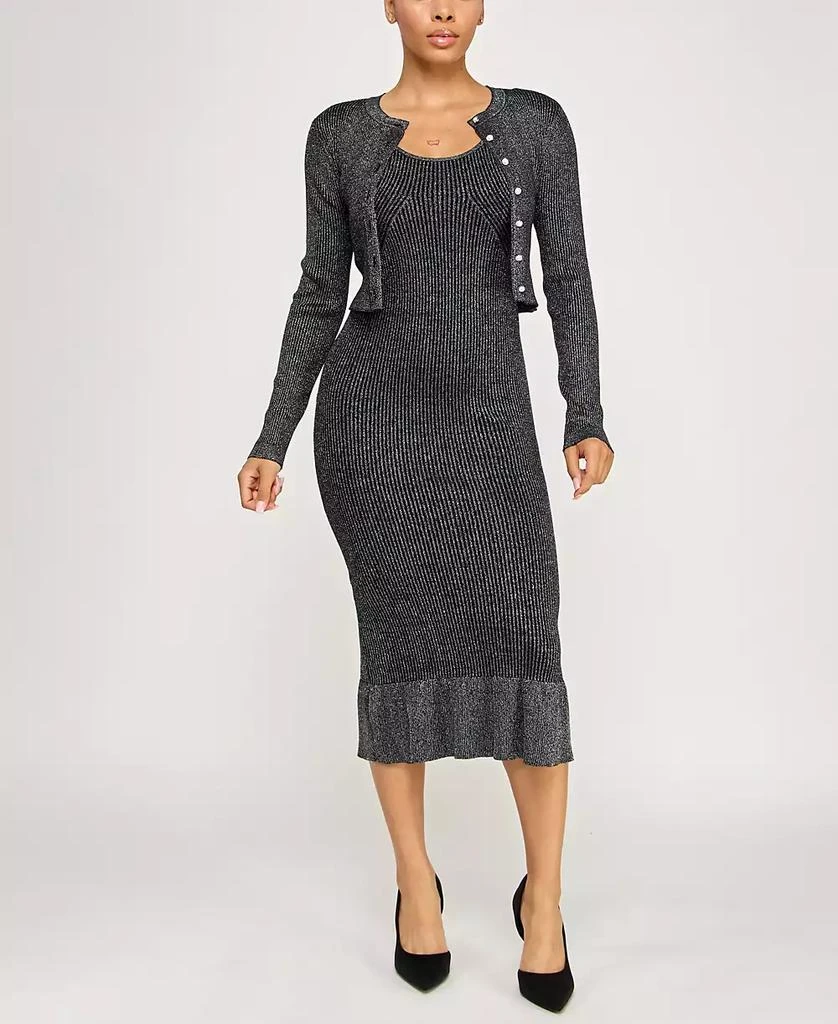 Rosie Harlow Juniors' 2-Piece Jacket and Midi Sweater Dress - Black - Size XS