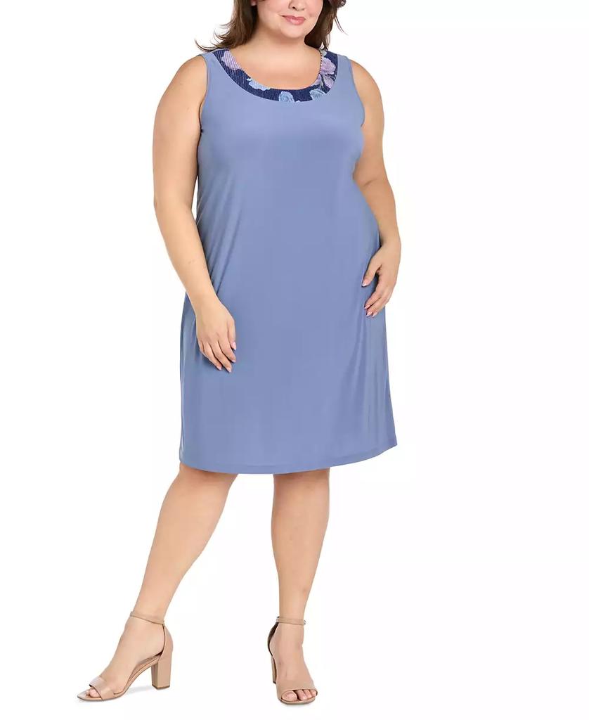 R & M Richards Plus Size Printed Mesh Jacket & Necklace Dress