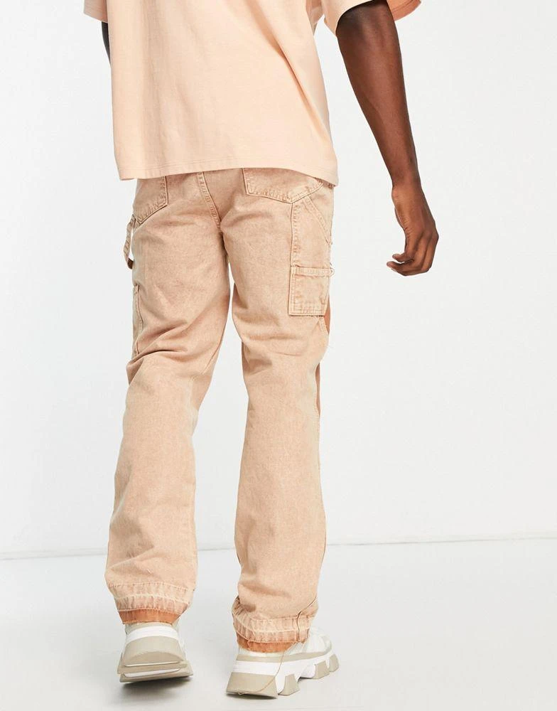 Jaded London Jaded London straight leg denim carpenter jeans in stone with hem insert 2
