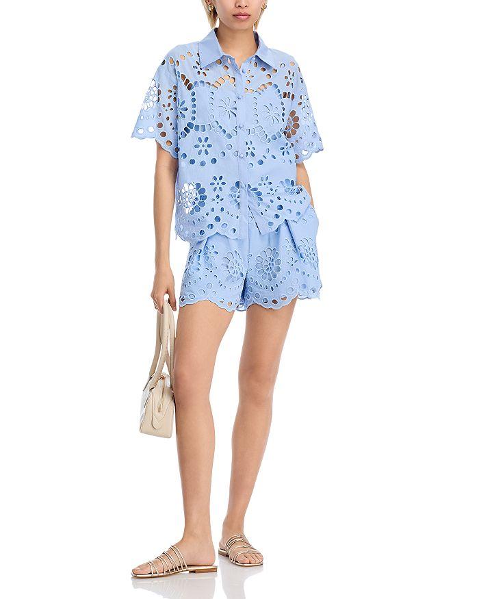 AQUA Floral Eyelet Short Sleeve Top - Exclusive