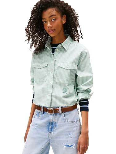 Tommy Hilfiger Tommy Jeans Women's Crop Cotton Shirt with Embroidered Crest Detail
