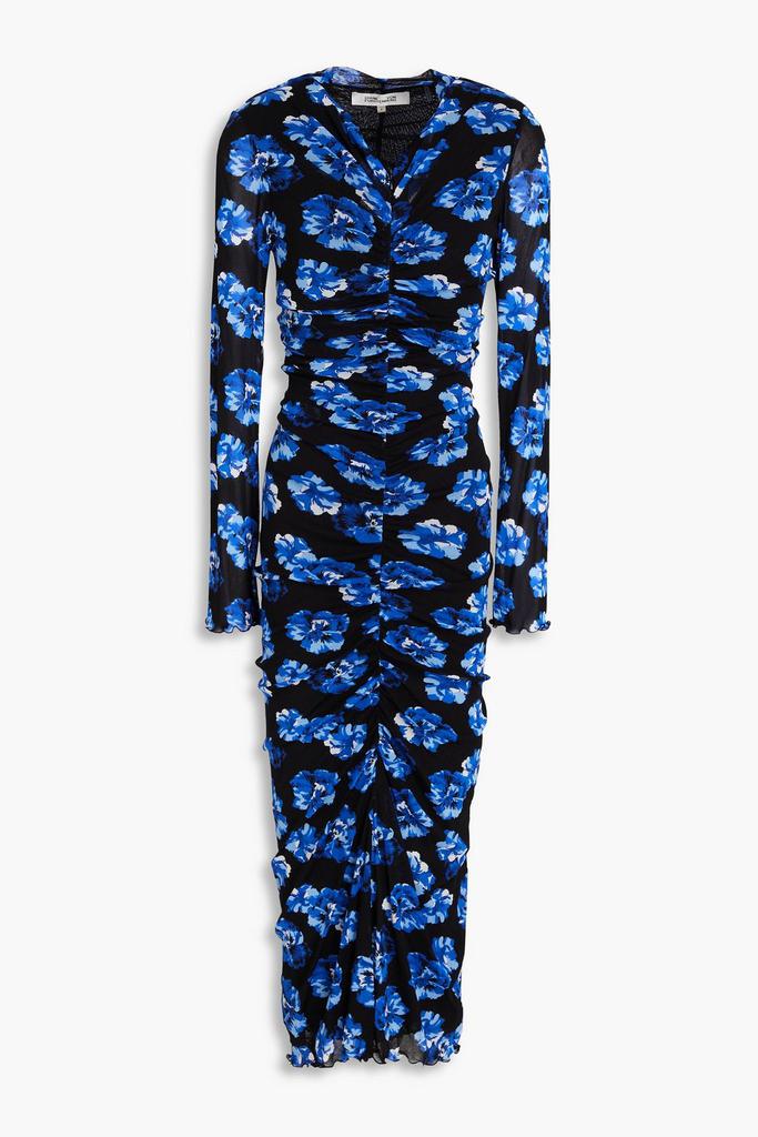 Diane von Furstenberg Alabama ruched floral-print stretch-mesh midi dress