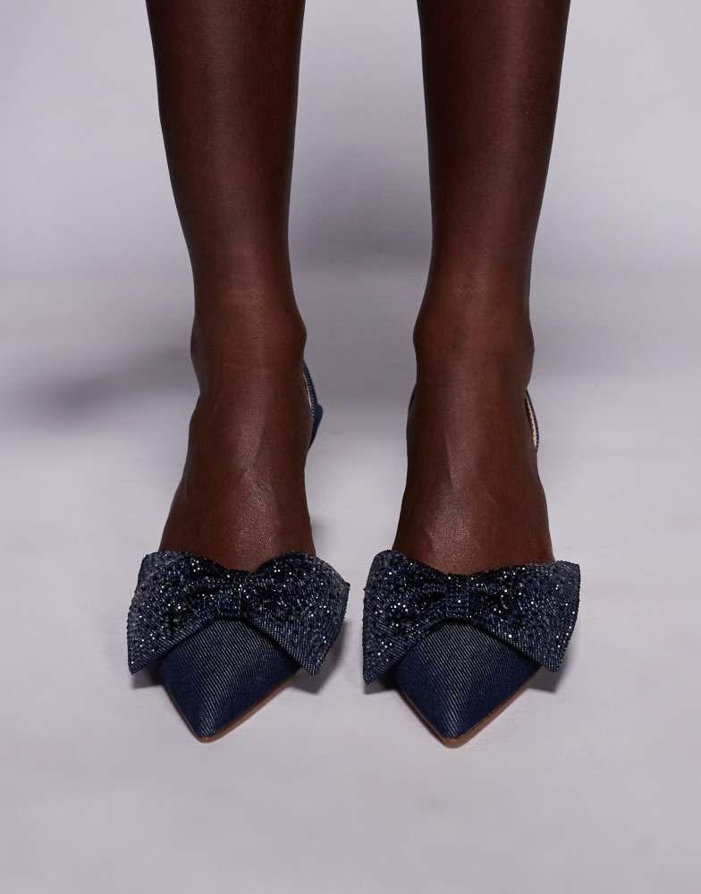Steve Madden Steve Madden Niteowl sling back bow detail mid heel shoe in navy
