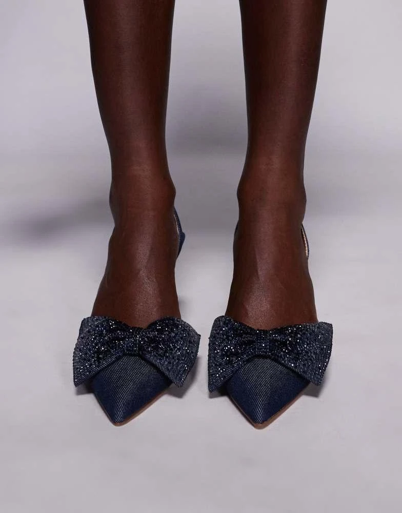 Steve Madden Steve Madden Niteowl sling back bow detail mid heel shoe in navy 2