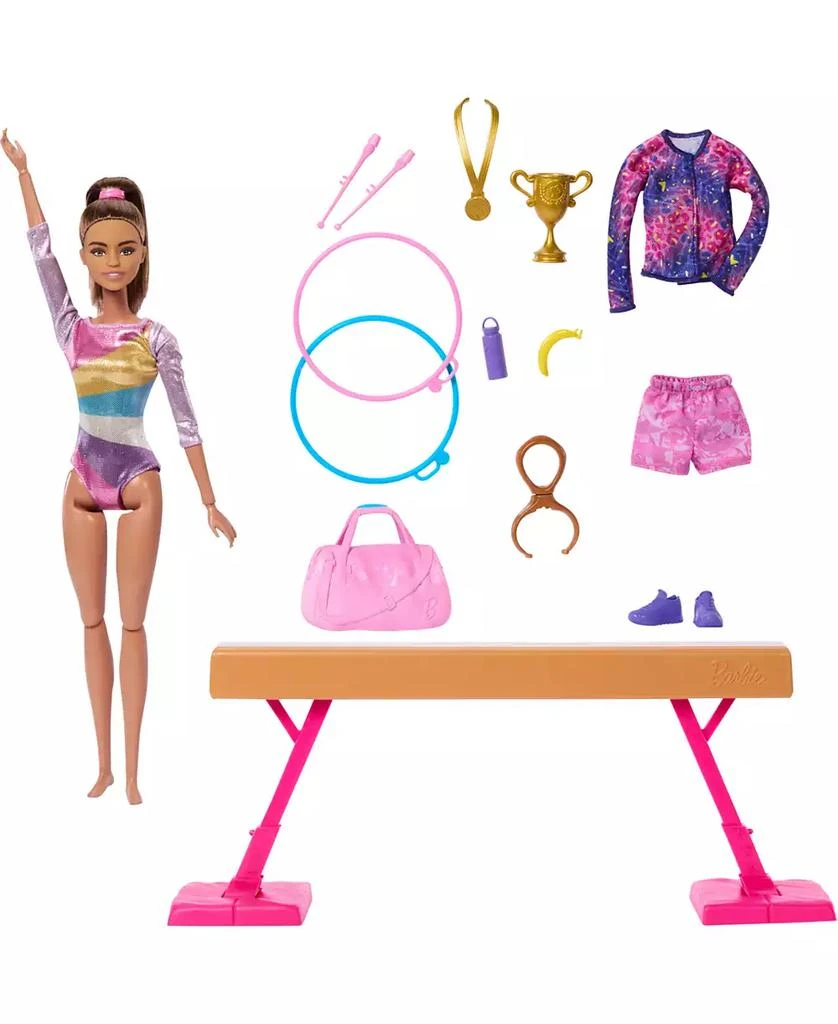 Barbie Gymnastics Play Set with Brunette Fashion Doll, Balance Beam, 10 Plus Accessories and Flip Feature 5