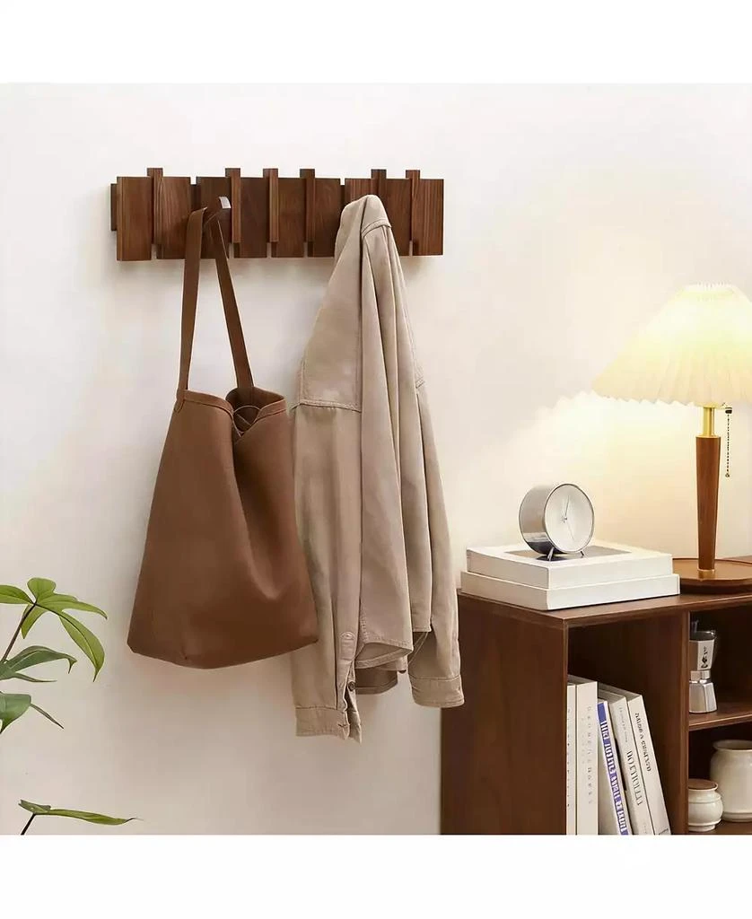 YIGII Wood Piano Key Style Wall Coat Rack with 8 Hooks 5