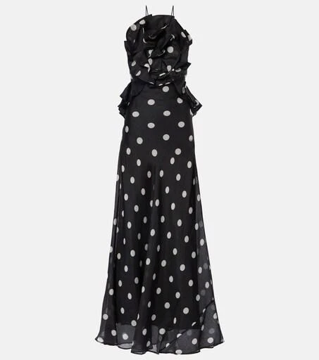 Zimmermann Crush Ruffle Halter Maxi Dress, Black/Cream Dot, Size 4 Zimmermann Crush Ruffle Halter Maxi Dress, Black/Cream Dot, Size 4
