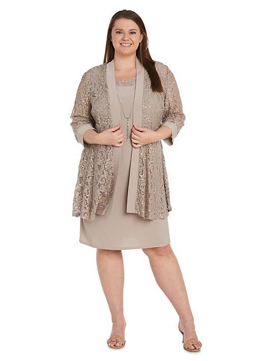 R & M Richards M Richards 2Pc Emb Sequin Lace And Ity Jacket Dress