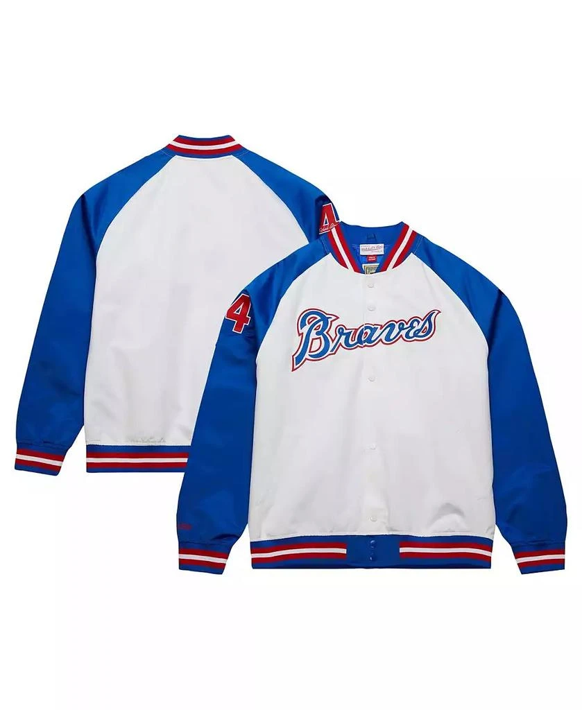 Mitchell & Ness Men's Hank Aaron White/Royal Atlanta Braves Cooperstown Collection Legends Lightweight Satin Raglan Full-Snap Jacket 1