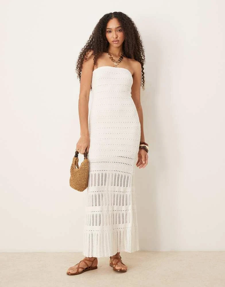 Abercrombie & Fitch crochet lace strapless midi dress in cream-White Abercrombie & Fitch crochet lace strapless midi dress in cream-White