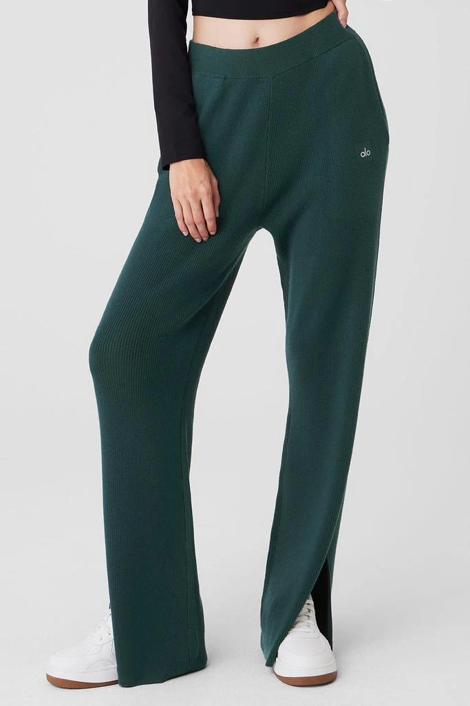 Alo Knit High-Waist Salana Wide Leg Pant - Midnight Green 1