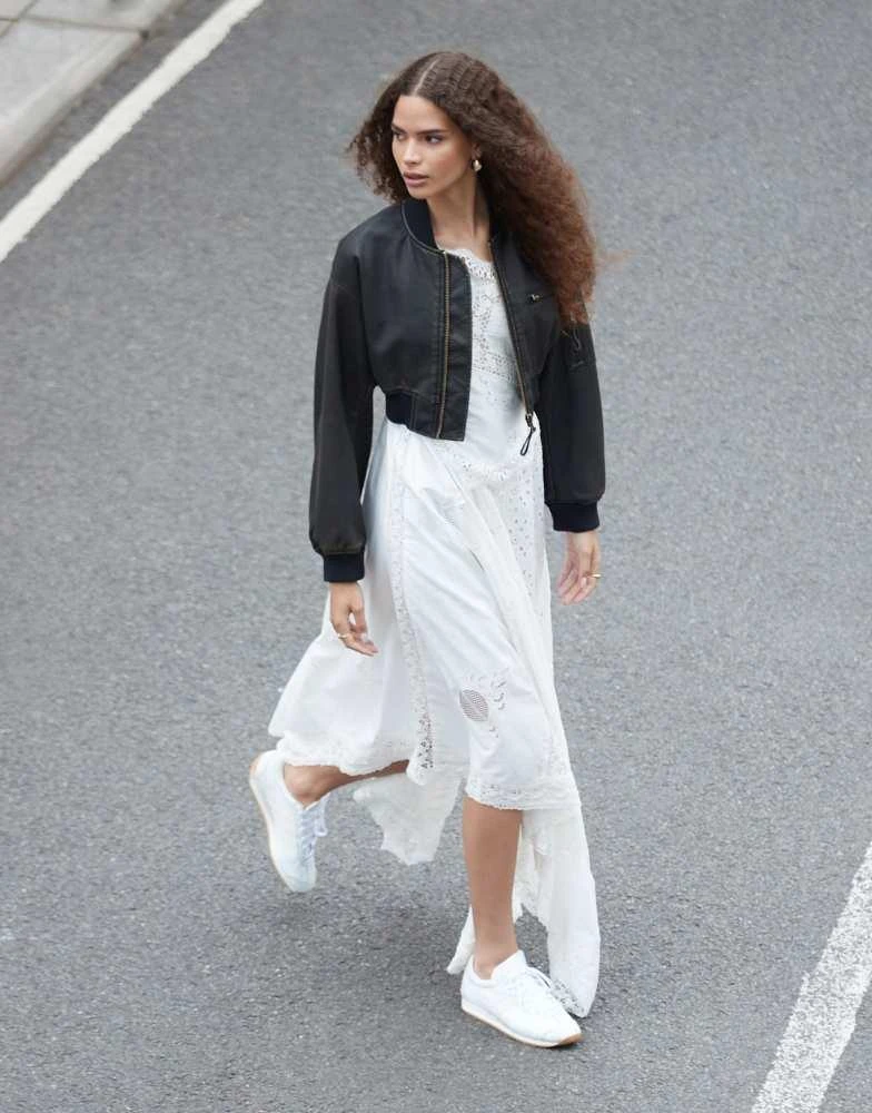 ASOS ASOS DESIGN washed cropped leather look bomber jacket in black 3