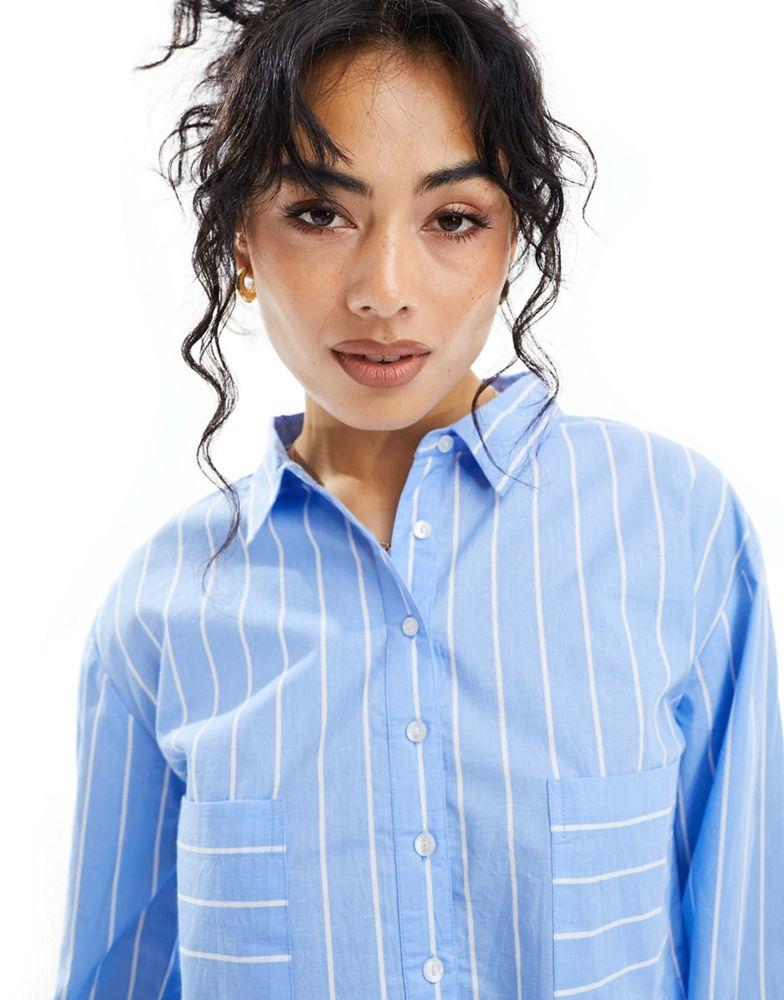 Luna Luna oversized cropped pyjama shirt co ord in blue stripe