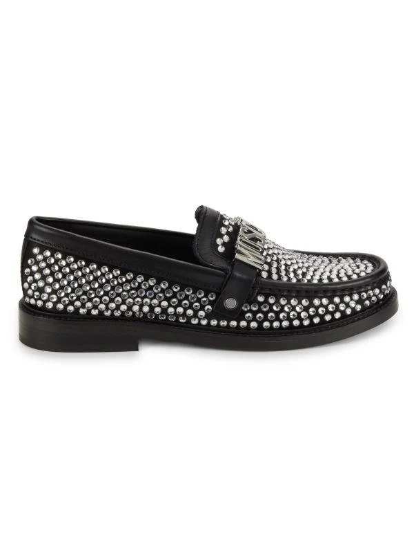 Moschino Crystal Embellished Logo Leather Loafers 1