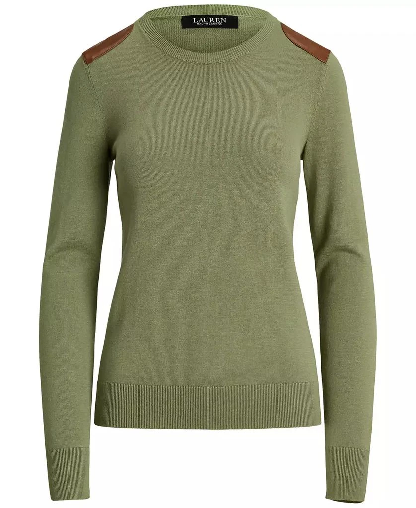 Ralph Lauren Women's Faux-Leather-Trim Cotton-Blend Sweater 5