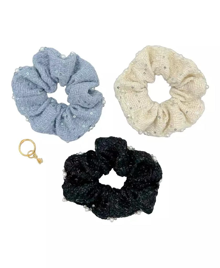 Headbands of Hope Women
s Tweed Scrunchie Set of 3 - Sequin Pearls