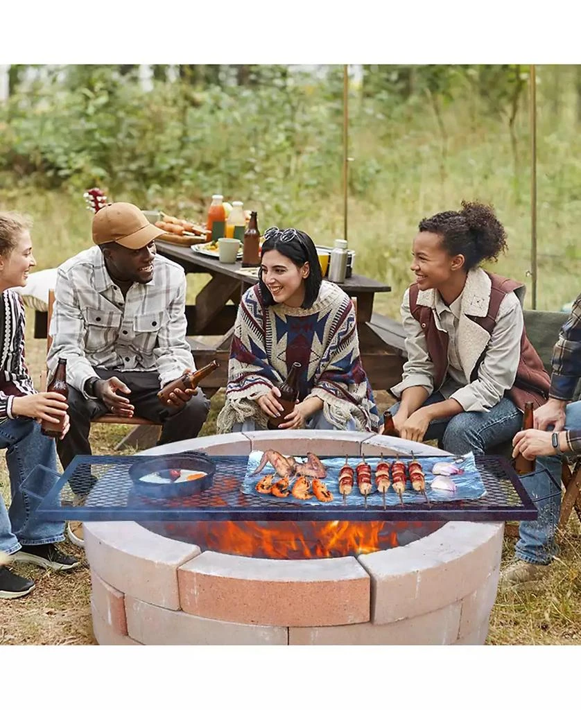 Ecooso 44" Rectangle X-Marks Fire Pit Grill Grate, Heavy Duty Steel Cooking Grate with Handle and Support X Wire, Black 2