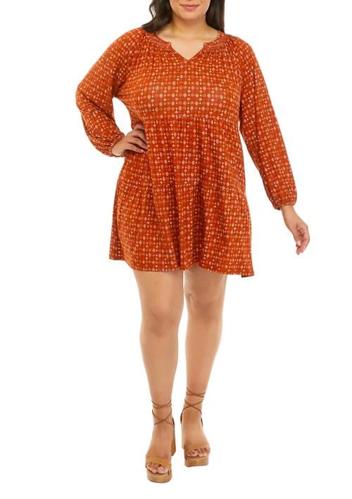 She + Sky Full Size Smocked Printed Wide Strap Tiered Dress Plus Size