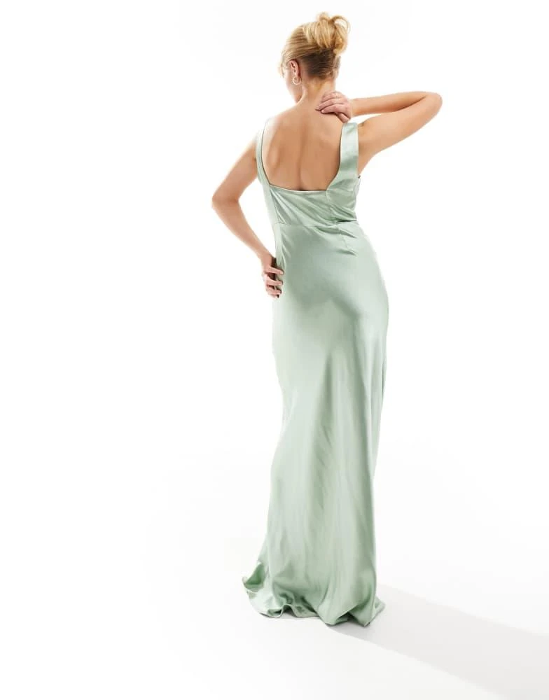 Six Stories Six Stories Bridesmaid square neck satin maxi dress in sage 4