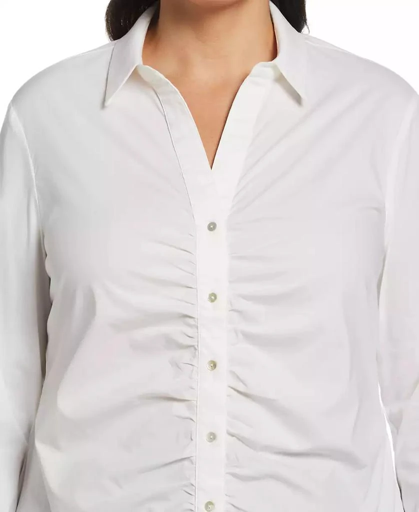 Rafaella Plus Size Ruched Front Poplin Long Sleeve Button-Down Shirt 4