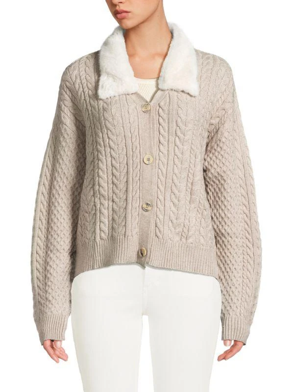 nvlt Faux Fur Trim Cable Knit Cardigan 1