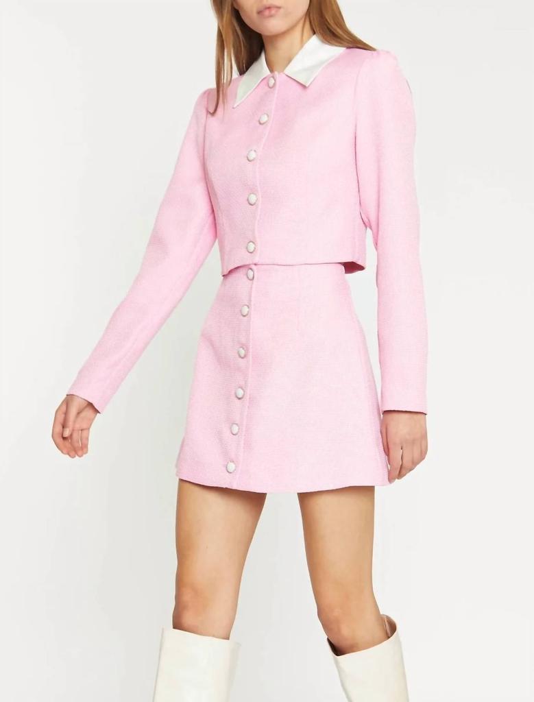 Glamorous Contrast Collar Button-Through Top in Peony Pink/White