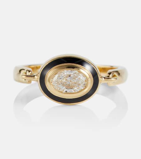 Melissa Kaye Lenox Reign 18kt gold ring with enamel and diamonds