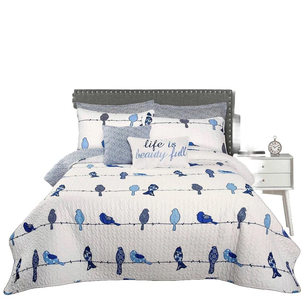 Hivvago Floral Birds On Wire Lightweight 7 Piece Quilt Set