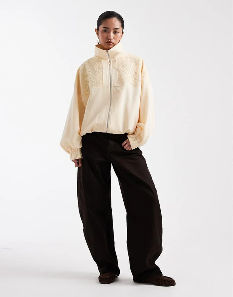 Miss Selfridge Miss Selfridge lace insert funnel neck track jacket in buttermilk 2