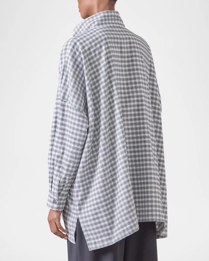 Eskandar Mini Houndstooth Wide Longer-Back Double Stand-Collar Shirt Jacket (Long Length) 3