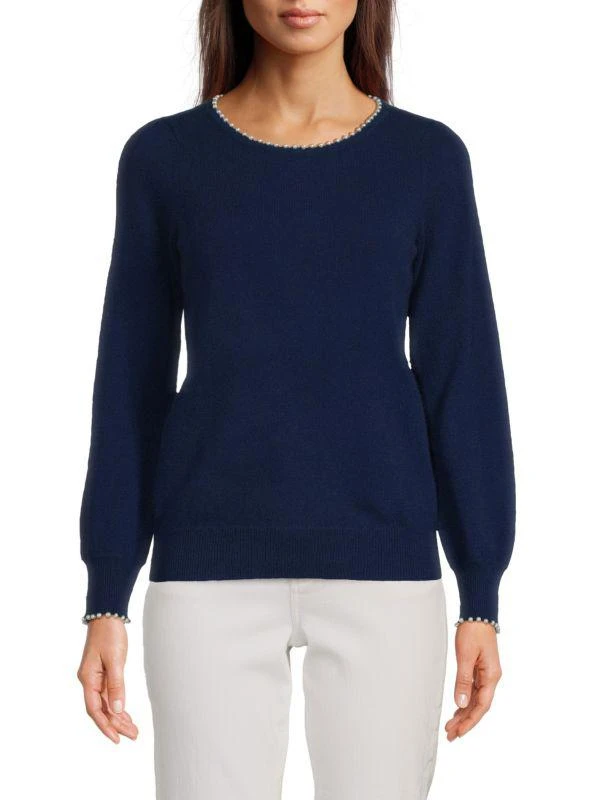Sofia Cashmere Relaxed Fit Embellished Cashmere Sweater 1