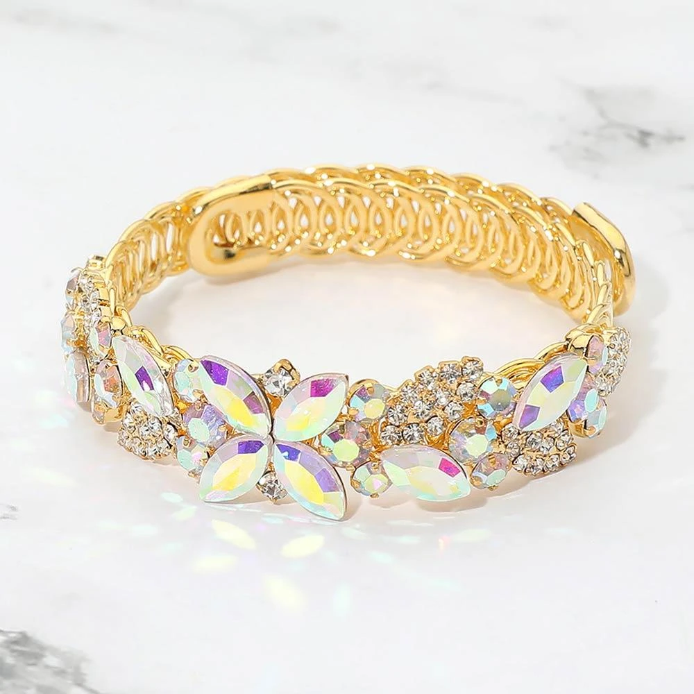 FASHNZFAB Marquise Stone Cluster Floral Embellished Adjustable Evening Bracelet 5