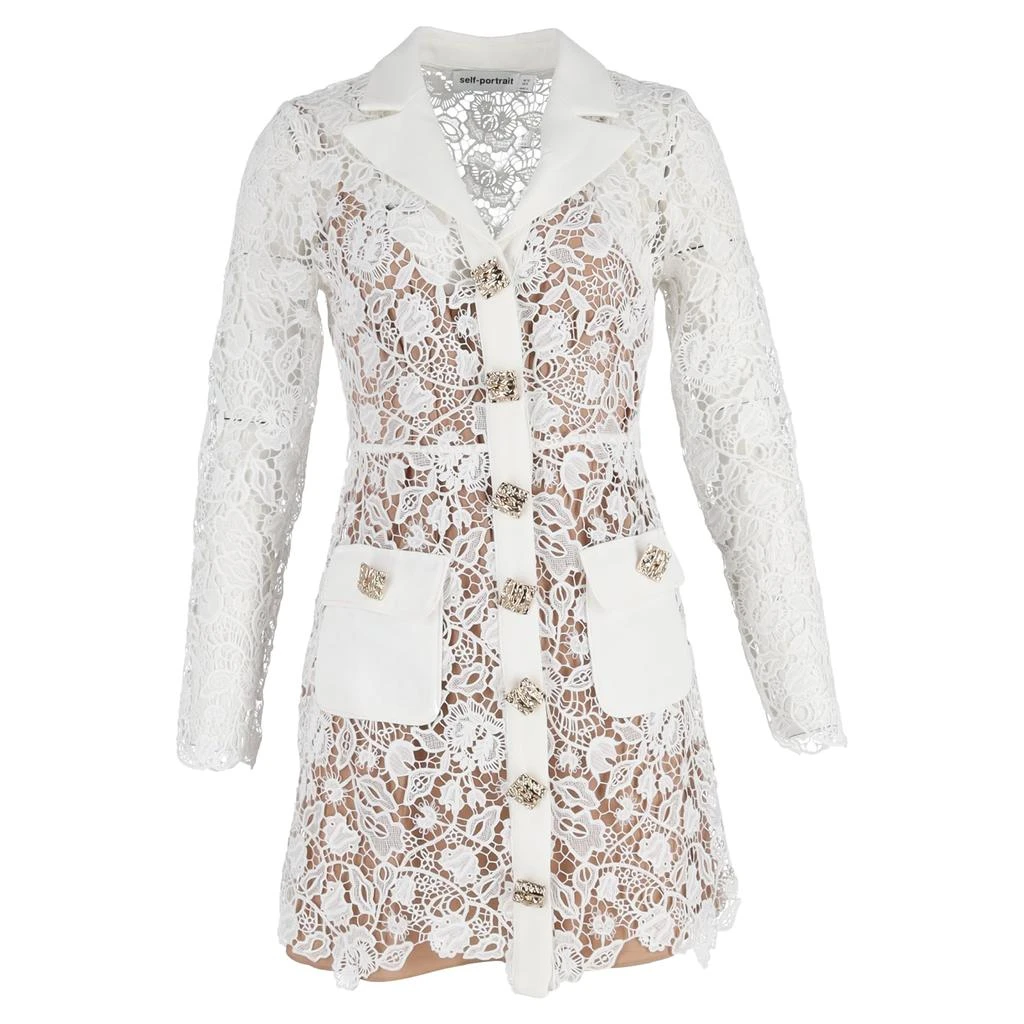 Self Portrait Magnolia Collared Lace Mini Dress In White Polyester 1