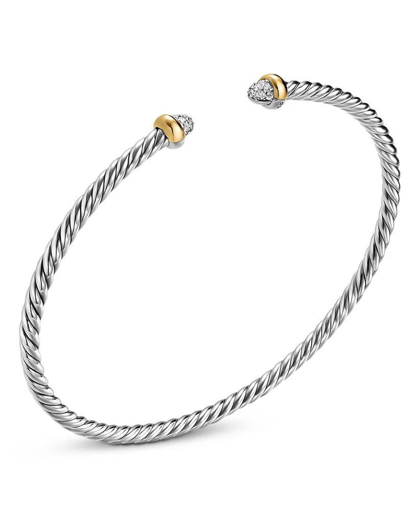 David Yurman Micro Cable Flex® Bracelet in Sterling Silver with 14K Yellow Gold and Diamonds, 2.6mm 2