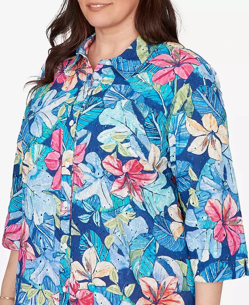 Alfred Dunner Plus Size The Royal Treatment Tropical Eyelet Button Down Top 3
