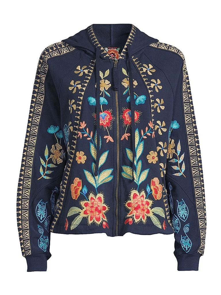 Johnny Was Embroidered Cotton Zip-Front Hoodie 1