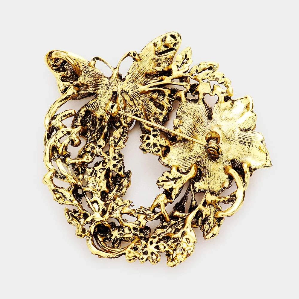 FASHNZFAB Rhinestone Butterfly Flower Leaf Pin Brooch Pendant 2