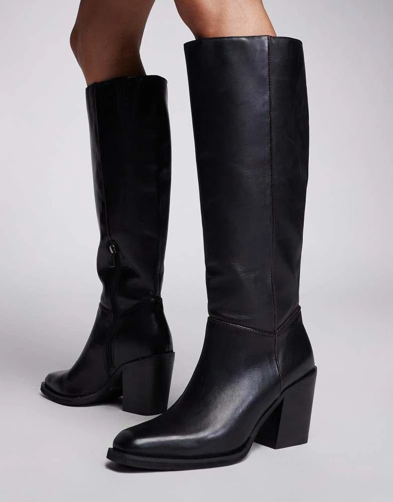River Island River Island leather clean knee high boot in black 1