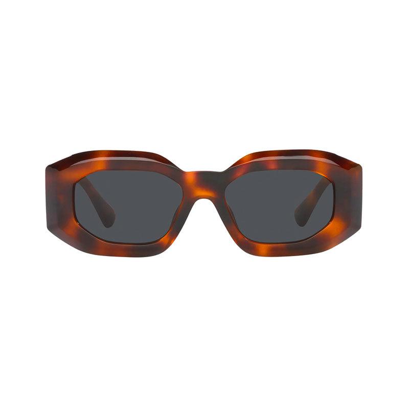 Versace Versace Oval Full Rim, with a Havana frame and Dark Grey lens.