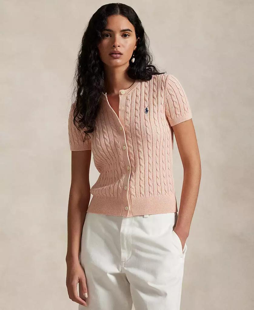 Ralph Lauren Women's Cable-Knit Cotton Short-Sleeve Cardigan Sweater